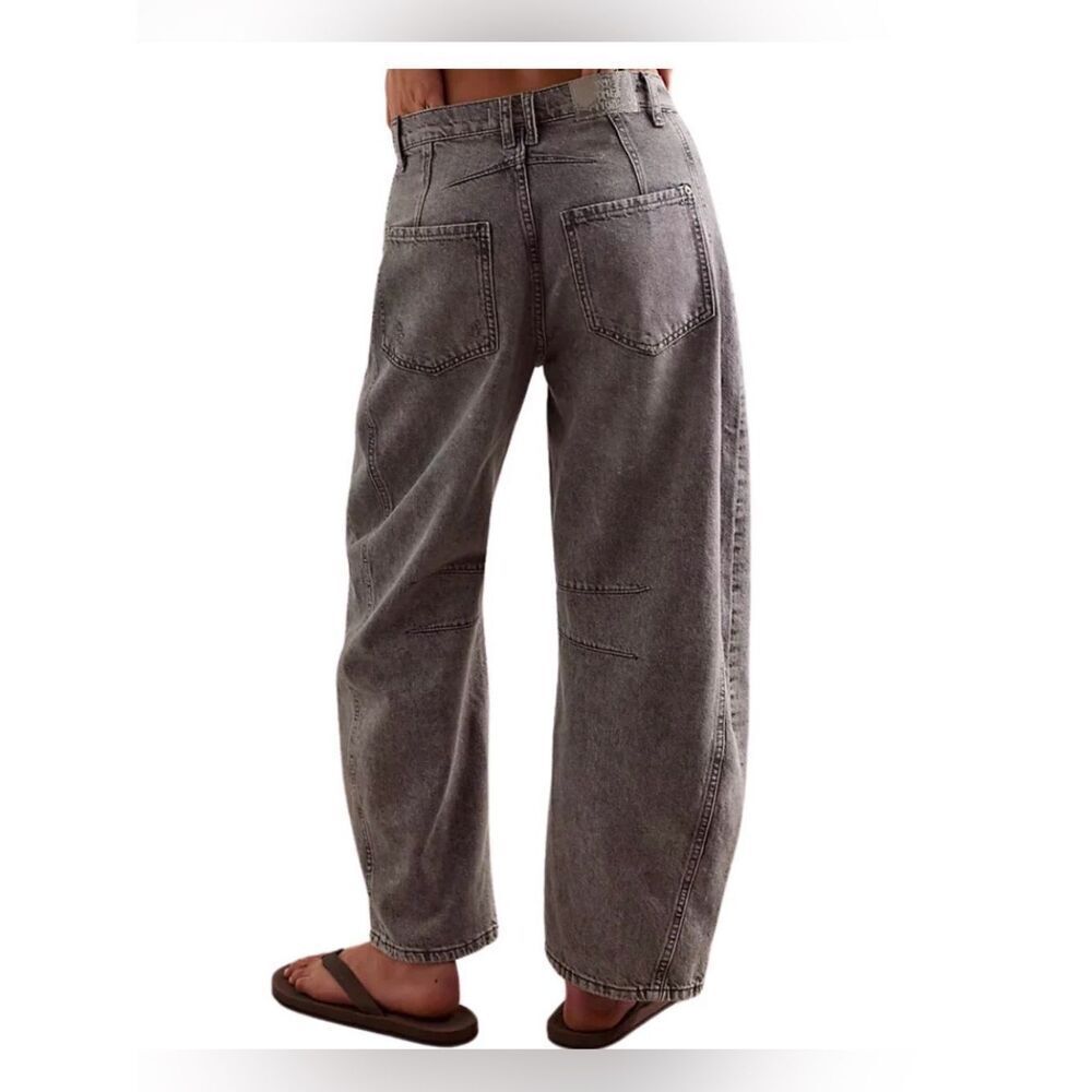 Free People We The Free Wide-Leg barrel leg Jeans raw hem Charcoal washed black - Picture 2 of 8